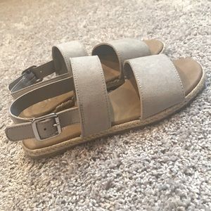 Gray Suede-Like Espadrille Flat Sandals